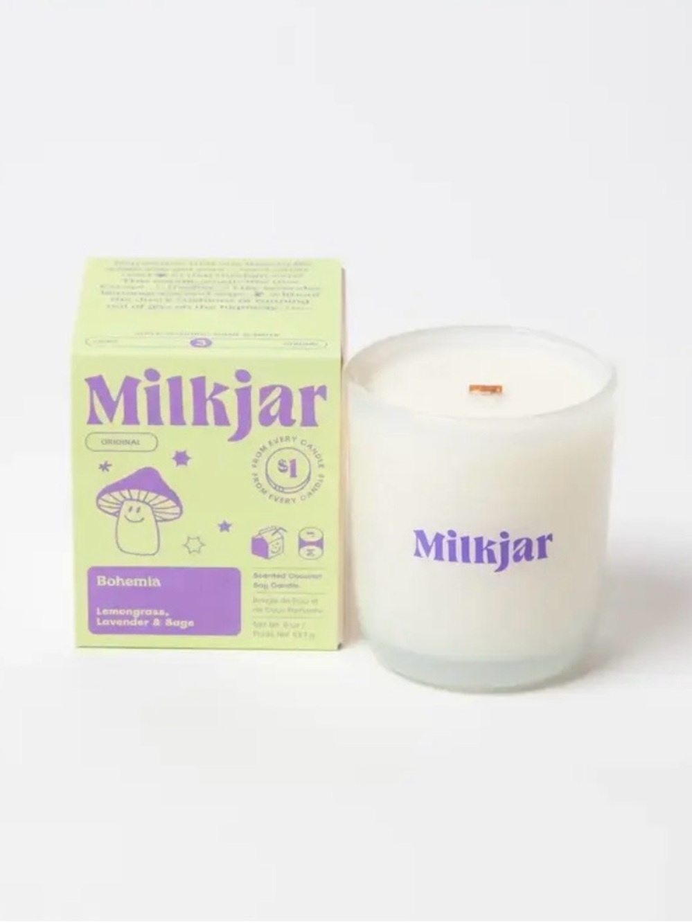 Milk Jar Bohemia 8oz Coconut Soy Candle Lemongrass Lavender Sage NIB Canadian